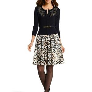 WHBM Sateen Leopard Print Pleated Skirt Sz 4